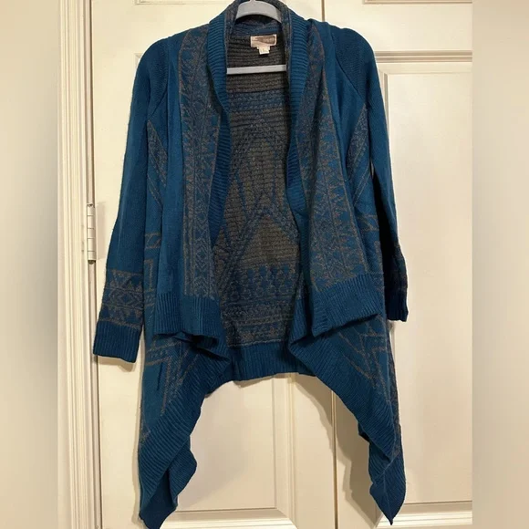 Chunky Oversized Aztec Teal Forever 21 Open Cardigan Size X-Small Boho - Picture 1 of 7